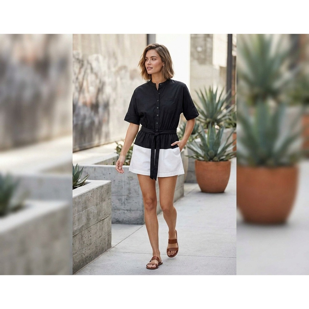 Alice & UO Shirt Dress Womens S Black White Colorblock Belted Mini Mod Casual